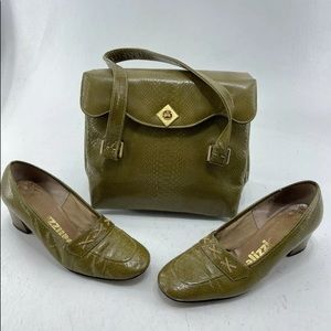 Vintage Palizzio snakeskin , set of purse and shoes. Olive green.